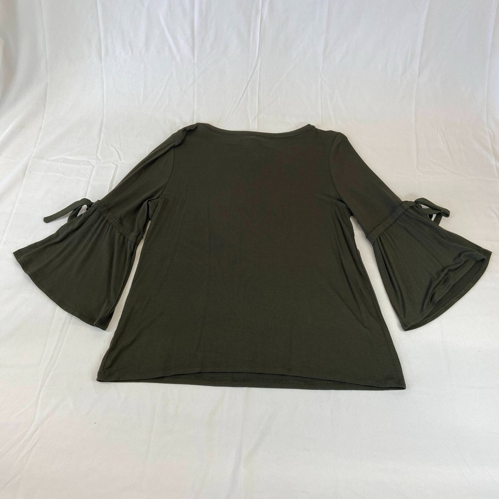 White House Black Market Dark Green Bell Sleeve Blouse